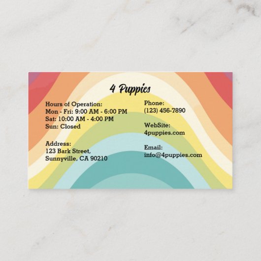 Vier leuke puppies Pet Sitter en Dog Walker Visitekaartje (Achterkant)