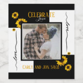 Vier liefde boho gouden zonnebloemen wijn etiket (Enkel label)