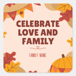 Vier liefde en familie - aangepaste familienaam vierkante sticker