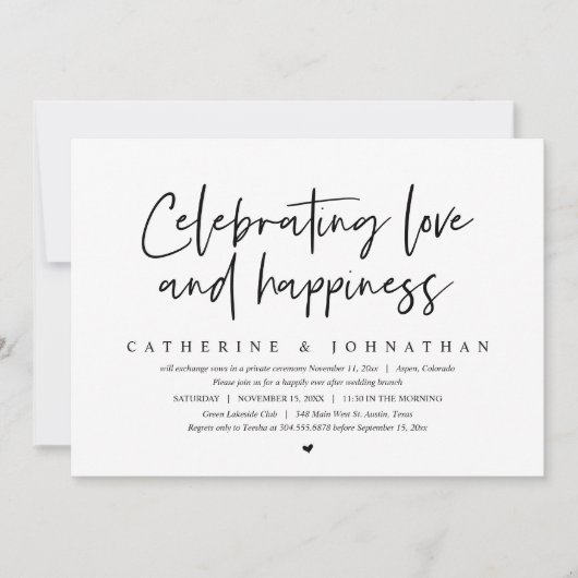 Vier Liefde en Geluk, Elopement Brunch Kaart (Voorkant)