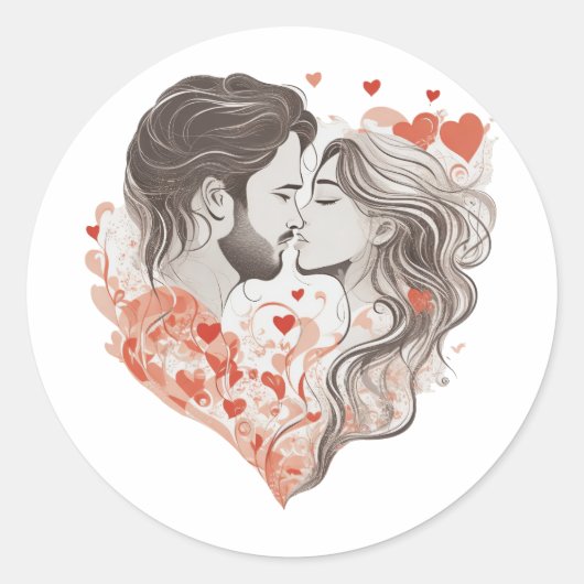Vier liefde en intimiteit, schoonheid van twee zie ronde sticker (Voorkant)