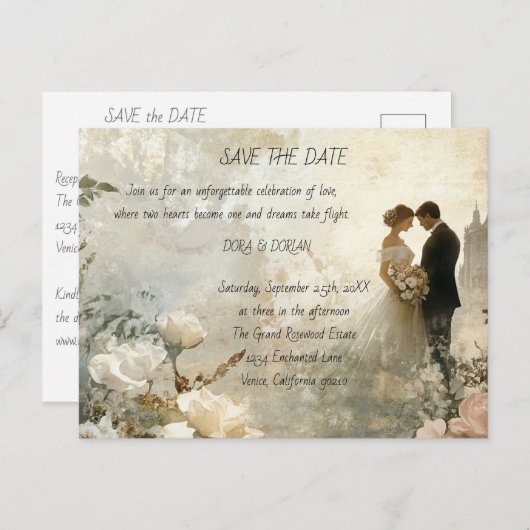 Vier liefde en vreugde met een huwelijksuitnodigin uitnodiging briefkaart (Voorkant / Achterkant)