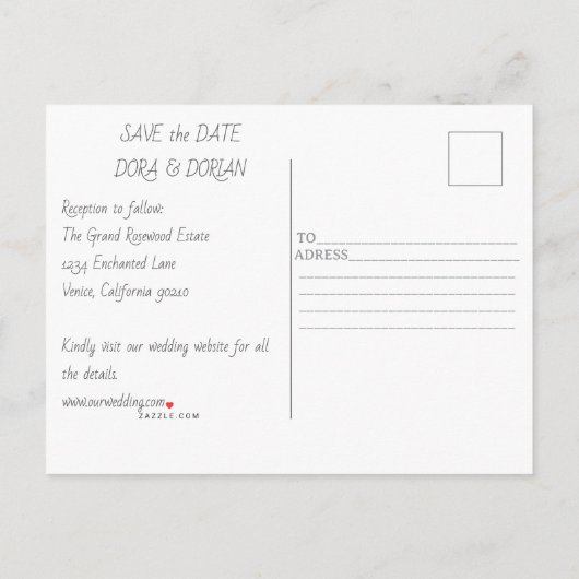 Vier liefde en vreugde met een huwelijksuitnodigin uitnodiging briefkaart (Achterkant)