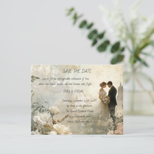 Vier liefde en vreugde met een huwelijksuitnodigin uitnodiging briefkaart (Staand voorkant)