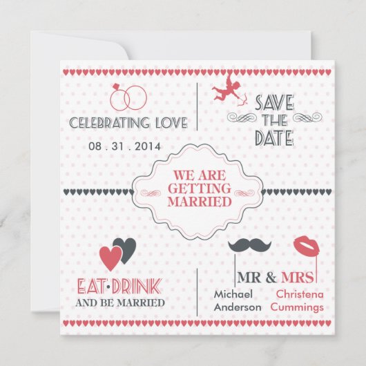 Vier Liefde Save The Date Aankondiging (Stippen) (Voorkant)
