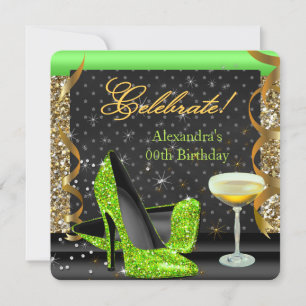 Vier Lime Goud Zwart Glitter Verjaardagsfeestje Kaart