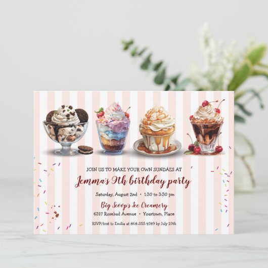 Vier Maak je eigen Ice Cream Sundaes verjaardag Kaart (Staand voorkant)