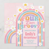 Vier maal de Groovy Rainbow 4e verjaardag uitnodig Kaart (Voorkant / Achterkant)
