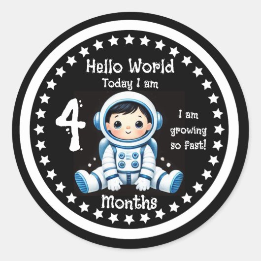 Vier maanden baby mijlpaal Astronaut Ronde Sticker (Voorkant)
