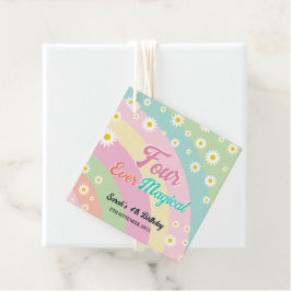 Vier magische eenhoorn vierde verjaardag bedankjes labels