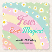 Vier magische eenhoorn vierde verjaardag kartonnen onderzetters (Voorkant)