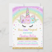 Vier Magische Meisjes Vierde Eenhoorn Verjaardag Kaart (Voorkant)