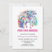 Vier magische pasteleenhoorn vierde verjaardag kaart (Voorkant)