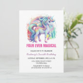 Vier magische pasteleenhoorn vierde verjaardag kaart (Staand voorkant)