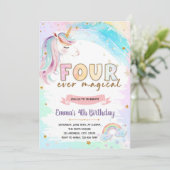VIER magische verjaardagsuitnodiging voor eenhoorn Kaart (Staand voorkant)
