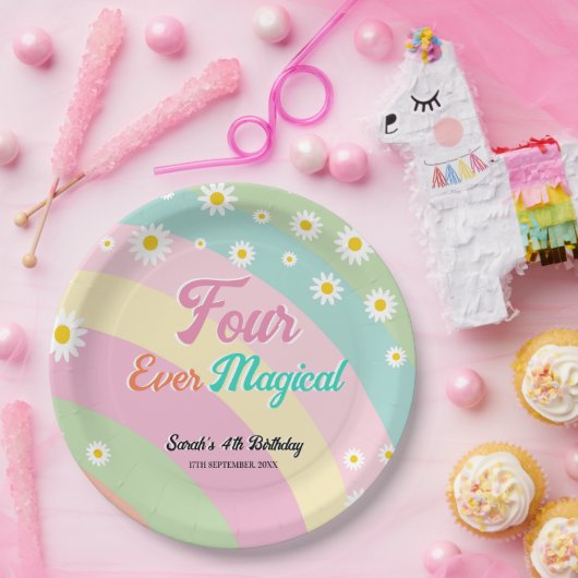Vier magische vierde verjaardag Daisy Papieren Bordje (Feest)