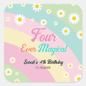 Vier magische vierde verjaardag Daisy Vierkante Sticker (Voorkant)