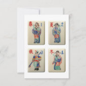 Vier Mahjong Season tiles (Warriors) Uitnodiging (Voorkant)