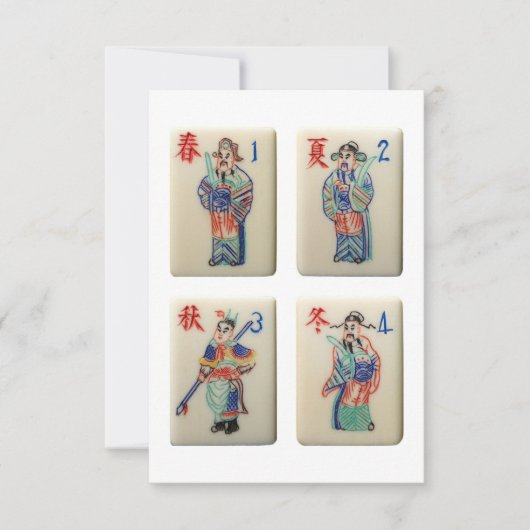 Vier Mahjong Season tiles (Warriors) Uitnodiging (Voorkant)