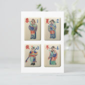 Vier Mahjong Season tiles (Warriors) Uitnodiging (Staand voorkant)