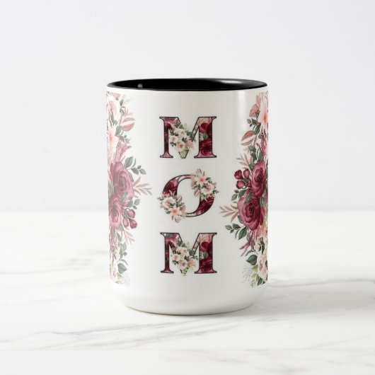Vier mama met bloemen! Bloemen Moeder Design (Gif Tweekleurige Koffiemok (Center)