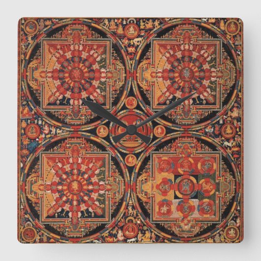 Vier Mandalas Vierkante Klok (Voorkant)