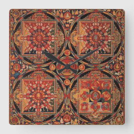 Vier Mandalas Vierkante Klok