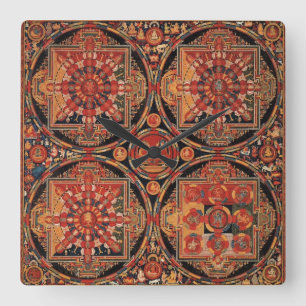 Vier Mandalas Vierkante Klok