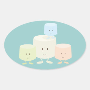 Vier marshmallows lachen samen ovale sticker
