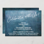 Vier mee Handgeschreven boven blauwe Grunge Kaart (Voorkant / Achterkant)