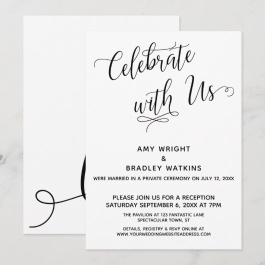 "Vier mee met ons" Elegant feest na de bruiloft Kaart (Voorkant / Achterkant)