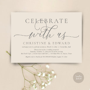 Vier mee met ons, Elopement Party, Crème en Grijs Kaart