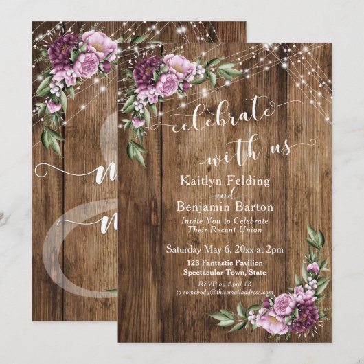 Vier mee met ons Rustieke Bloem Licht Ontvangst Kaart (Voorkant / Achterkant)