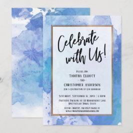 Vier mee met onze Gouden rand Abstract Blauwe spet Kaart