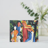 Vier meisjes, kleurrijk schilderij van August Mack Feestdagenkaart (Staand voorkant)