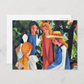 Vier meisjes, kleurrijk schilderij van August Mack Feestdagenkaart (Voorkant / Achterkant)