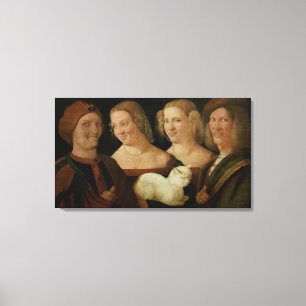 Vier mensen lachen naar de nacht van een kat canvas afdruk