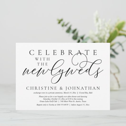 Vier met de pasgetrouwden, huwelijksdiner kaart (Staand voorkant)