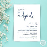 Vier met de Passen getrouwd, bruiloft diner Kaart<br><div class="desc">Bruiloft elopement diner en feestuitnodigingskaart (Celebrate With The Passen getrouwd),  in Modern minimalistisch,  Navy Blue thema. Het is perfect voor uw huwelijksvlucht receptie / post bruiloft viering uitnodiging.</div>