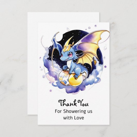 Vier met Draken: Baby shower Bedankkaart (Voorkant / Achterkant)