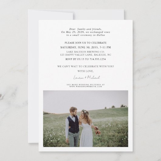 Vier met ons 2 foto bruiloft receptie aankondiging (Achterkant)