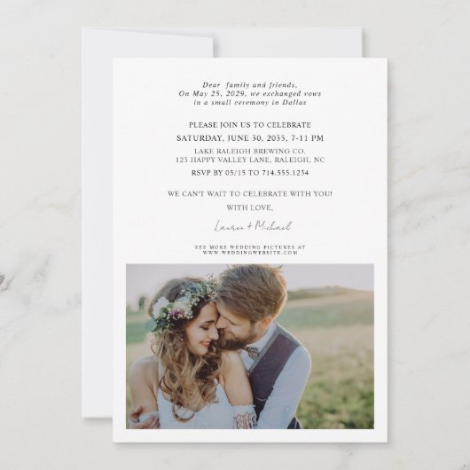 Vier met ons 2 foto bruiloft receptie aankondiging (Achterkant)