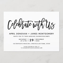 Vier met ons borstel typografie bruiloft kaart