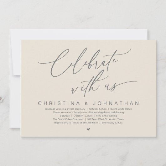 Vier met ons bruiloft elopement diner partij kaart (Voorkant)