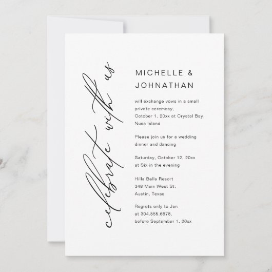 Vier met ons, Bruiloft Elopement Diner Party Kaart (Voorkant)