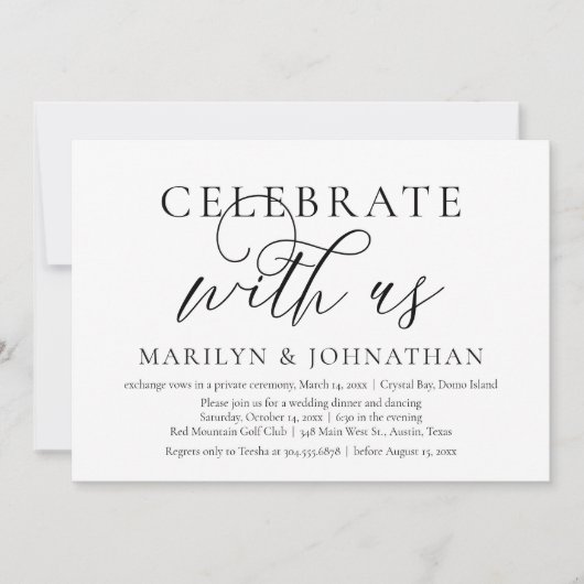 Vier met ons, Bruiloft Elopement Diner Party Kaart (Voorkant)