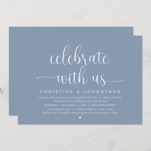 Vier met ons, Bruiloft Elopement Diner Party Kaart (Voorkant / Achterkant)