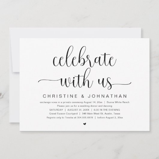 Vier met ons, Bruiloft Elopement Diner Party Kaart (Voorkant)