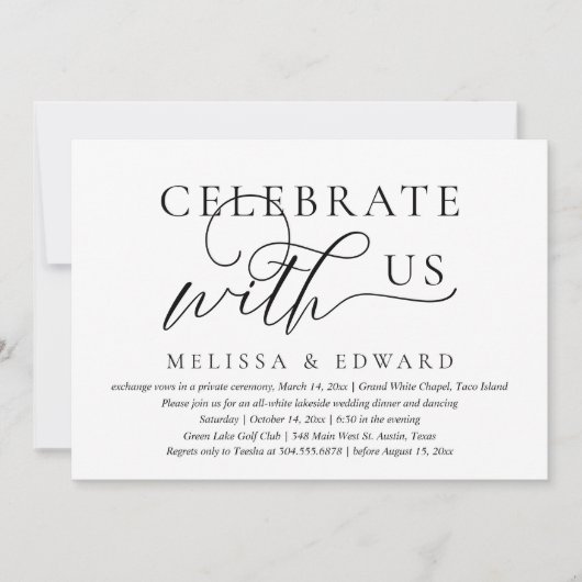 Vier met ons, Bruiloft Elopement Diner Party Kaart (Voorkant)