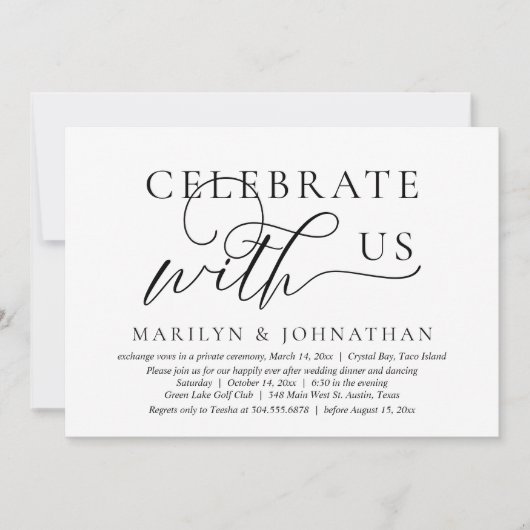 Vier met ons bruiloft Elopement Dinner Dancing Kaart (Voorkant)